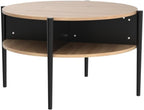 Wood Round Coffee Table with 2-Tier Storage Partitioned