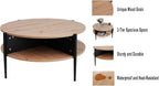 Wood Round Coffee Table with 2-Tier Storage Partitioned