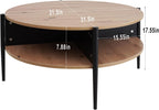 Wood Round Coffee Table with 2-Tier Storage Partitioned