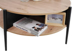 Wood Round Coffee Table with 2-Tier Storage Partitioned