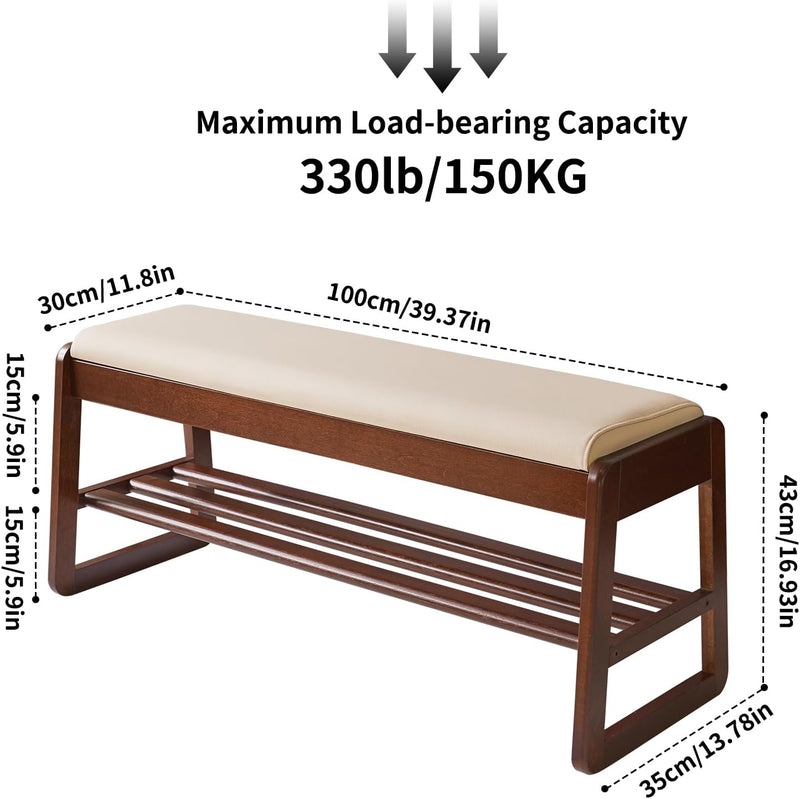 Wood Shoe Storage Bench with Cushion 2 Tier