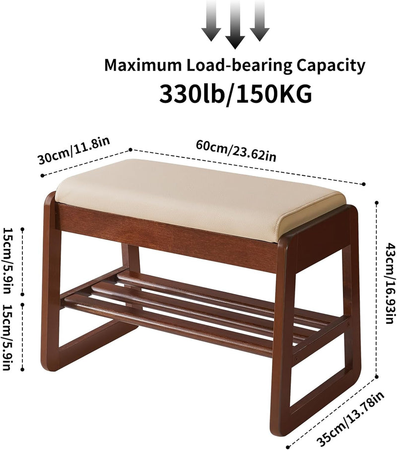 Wood Shoe Storage Bench with Cushion 2 Tier