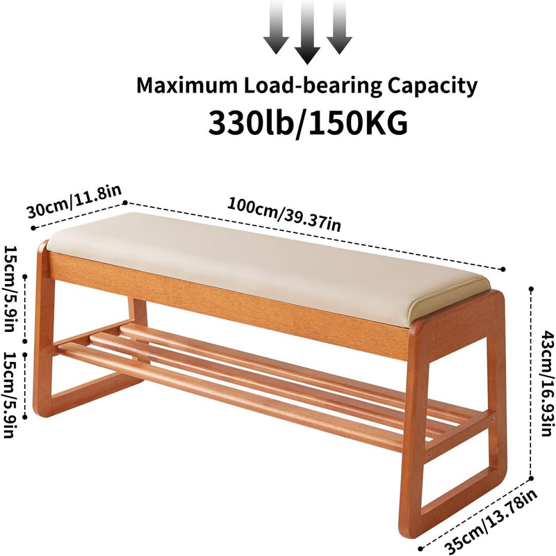 Wood Shoe Storage Bench with Cushion 2 Tier