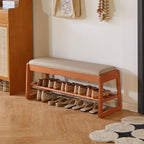 Wood Shoe Storage Bench with Cushion 2 Tier