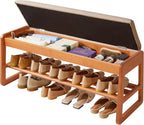 Wood Shoe Storage Bench with Cushion 2 Tier