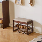 Wood Shoe Storage Bench with Cushion 2 Tier
