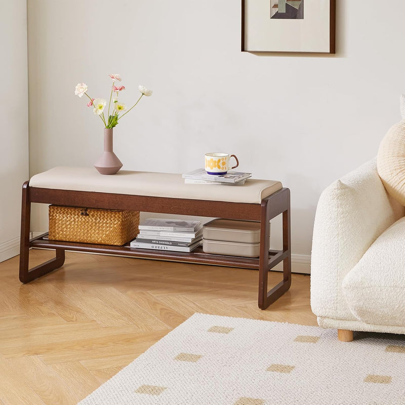 Wood Shoe Storage Bench with Cushion 2 Tier