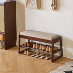 Wood Shoe Storage Bench with Cushion 2 Tier