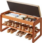 Wood Shoe Storage Bench with Cushion 2 Tier