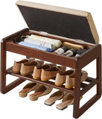 Wood Shoe Storage Bench with Cushion 2 Tier