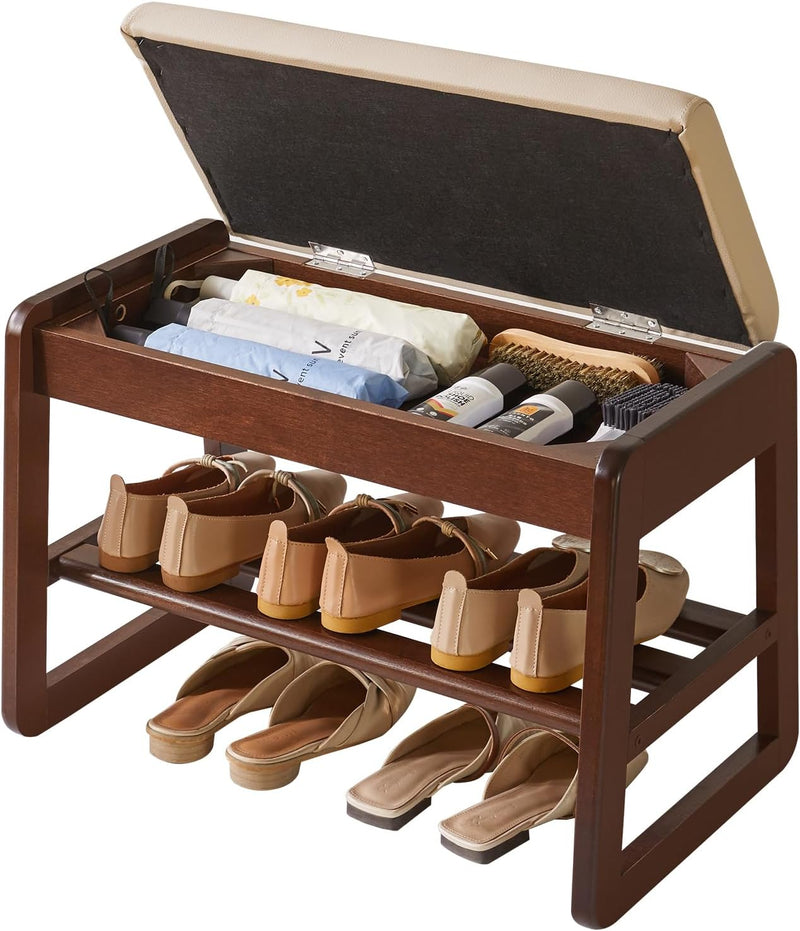 Wood Shoe Storage Bench with Cushion 2 Tier