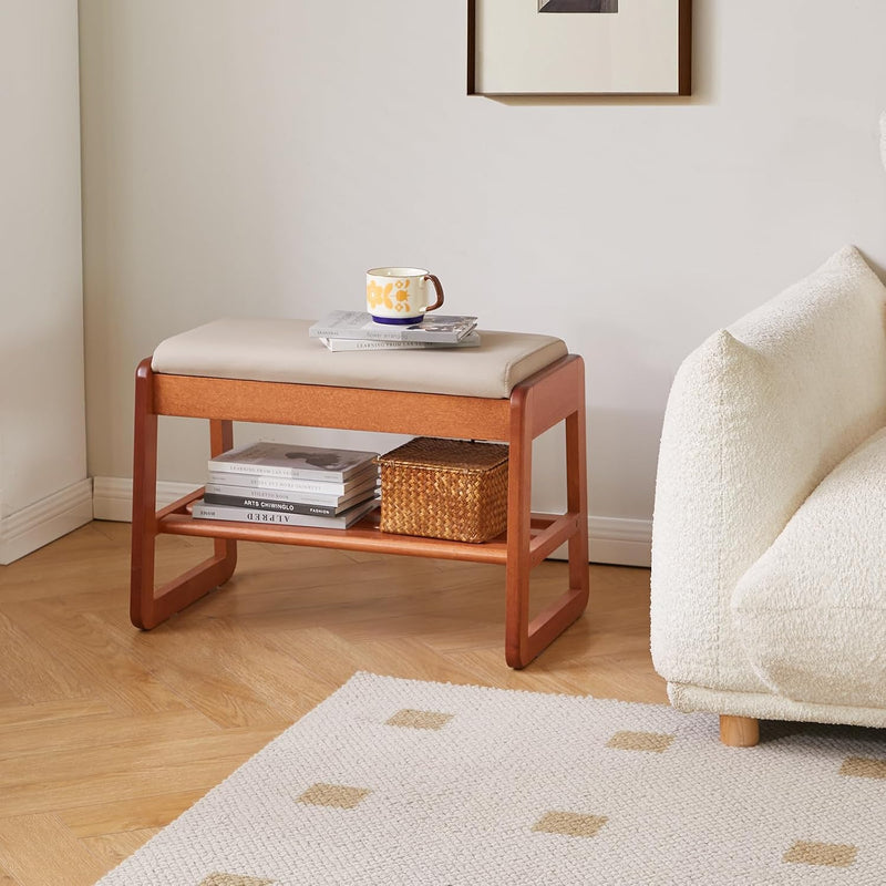 Wood Shoe Storage Bench with Cushion 2 Tier