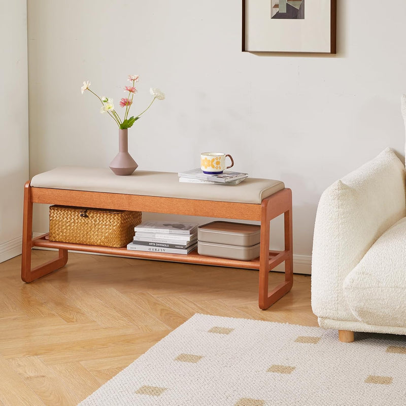 Wood Shoe Storage Bench with Cushion 2 Tier