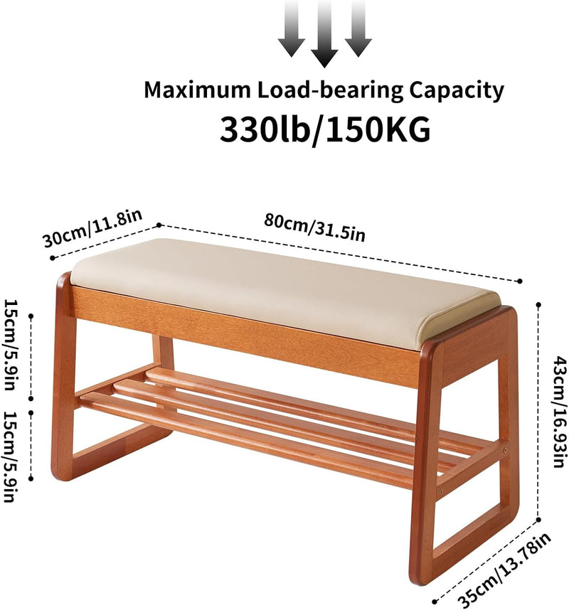 Wood Shoe Storage Bench with Cushion 2 Tier