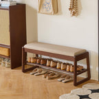 Wood Shoe Storage Bench with Cushion 2 Tier