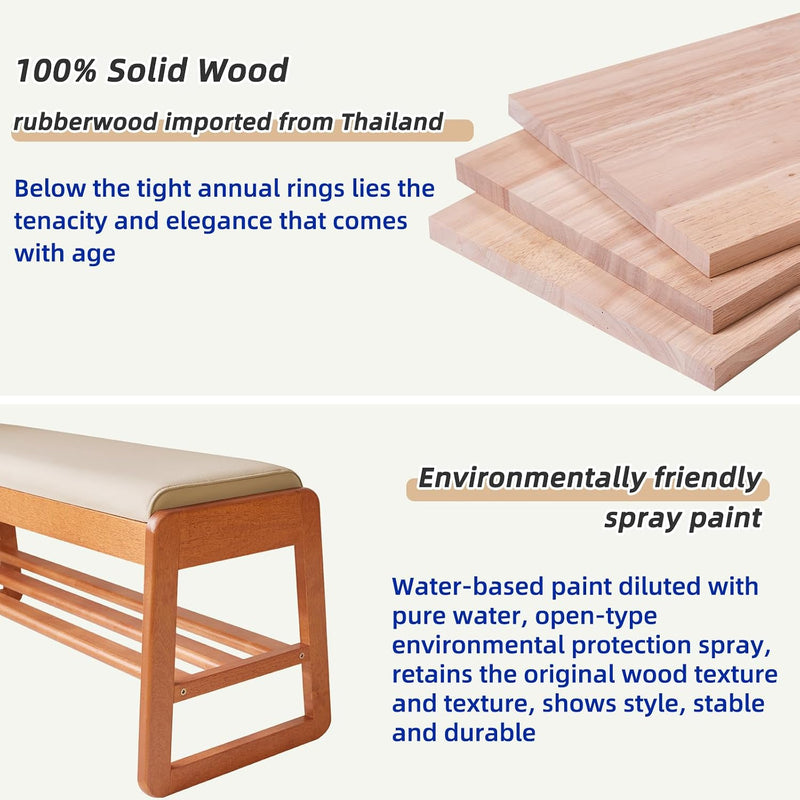 Wood Shoe Storage Bench with Cushion 2 Tier