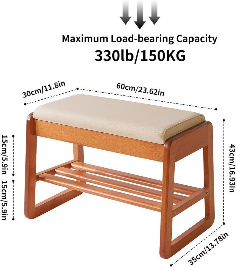 Wood Shoe Storage Bench with Cushion 2 Tier