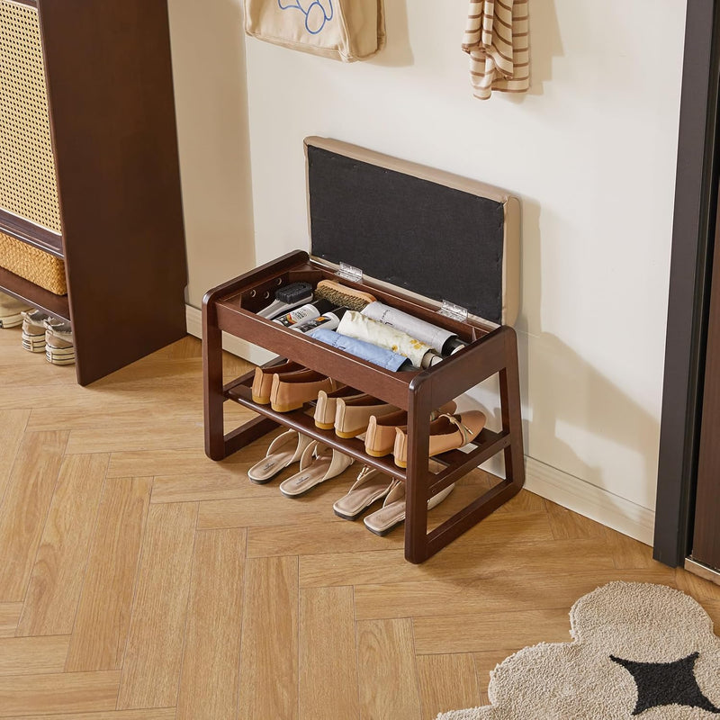 Wood Shoe Storage Bench with Cushion 2 Tier