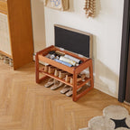 Wood Shoe Storage Bench with Cushion 2 Tier
