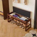 Wood Shoe Storage Bench with Cushion 2 Tier