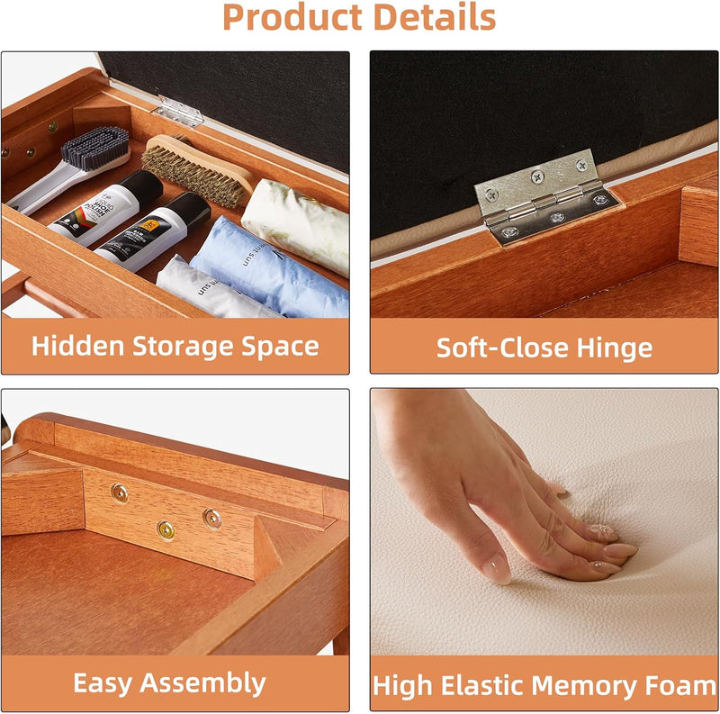 Wood Shoe Storage Bench with Cushion 2 Tier