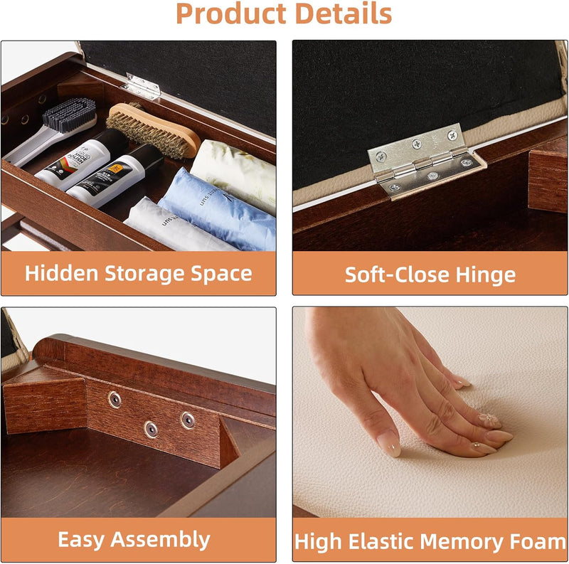Wood Shoe Storage Bench with Cushion 2 Tier