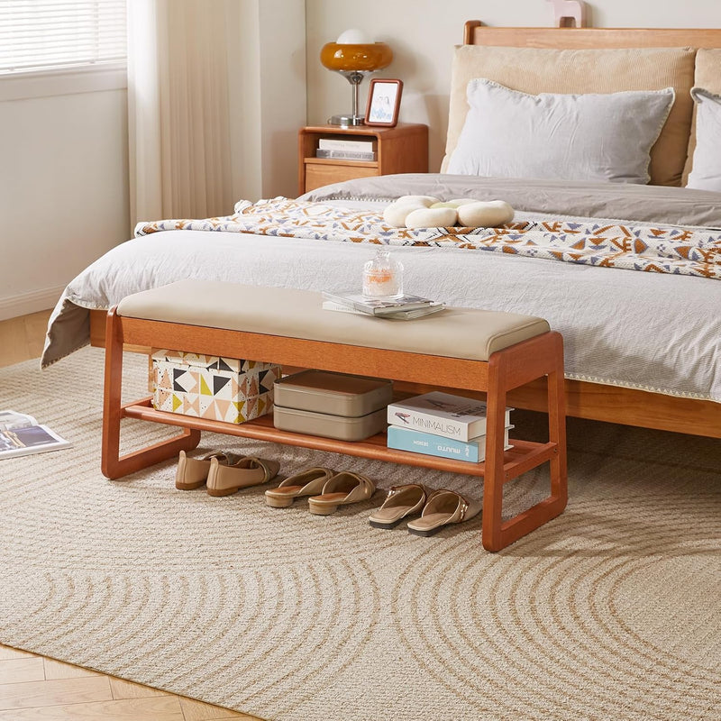 Wood Shoe Storage Bench with Cushion 2 Tier