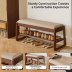 Wood Shoe Storage Bench with Cushion 2 Tier