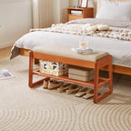 Wood Shoe Storage Bench with Cushion 2 Tier