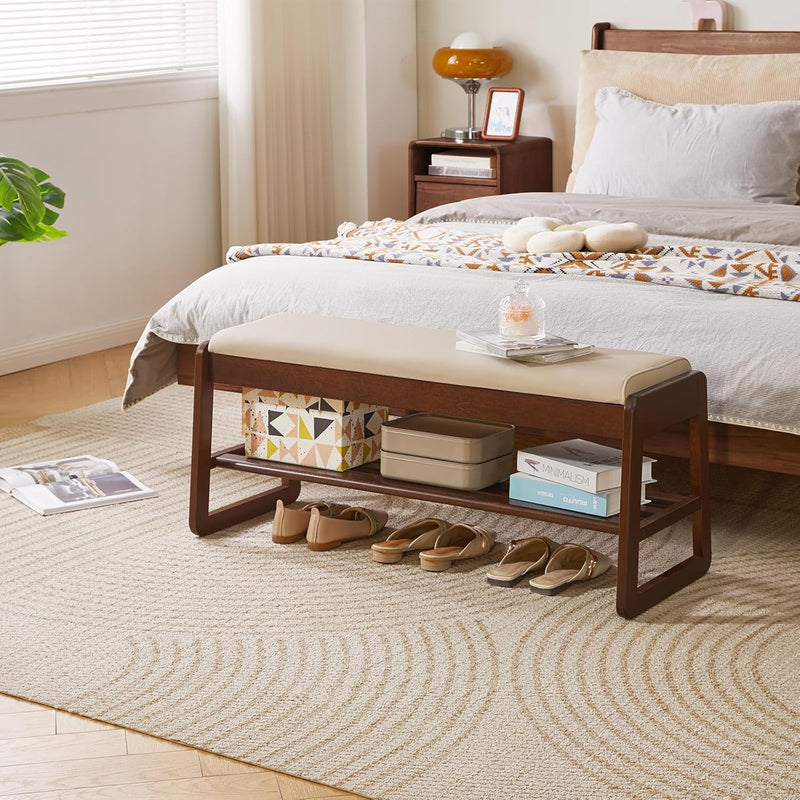 Wood Shoe Storage Bench with Cushion 2 Tier
