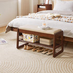 Wood Shoe Storage Bench with Cushion 2 Tier