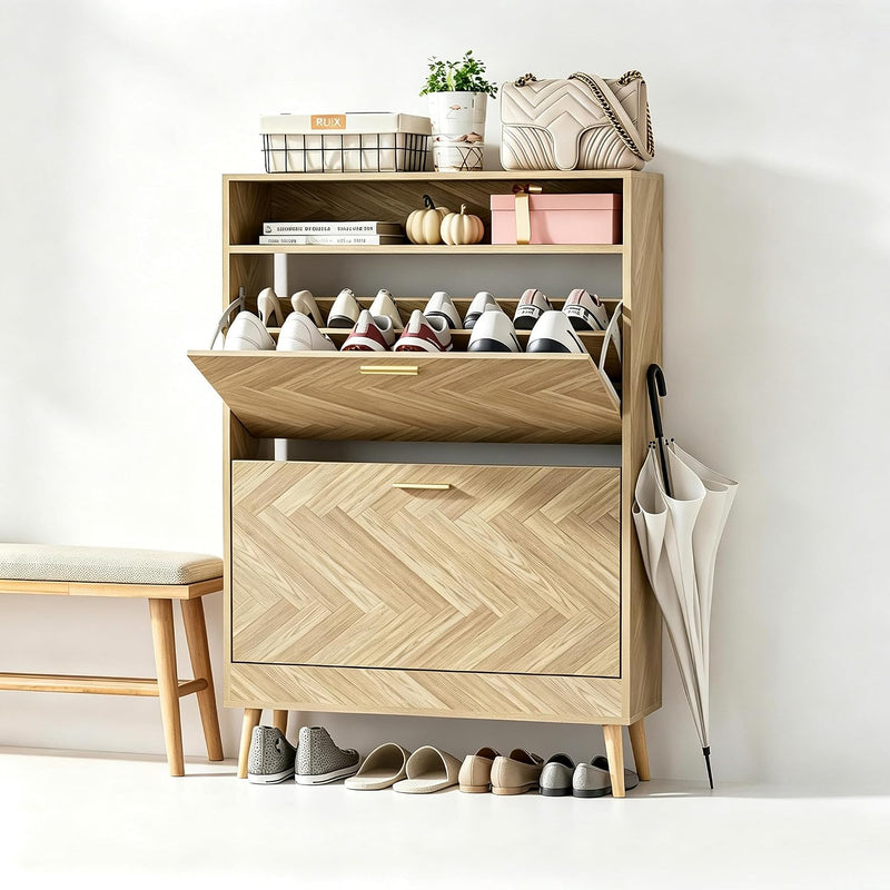 Wood Shoe Storage Cabinet for Entryway Cupboards Hallways