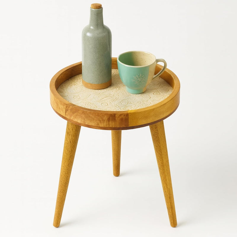 Wood Side Table 18" Handmade Round Accent