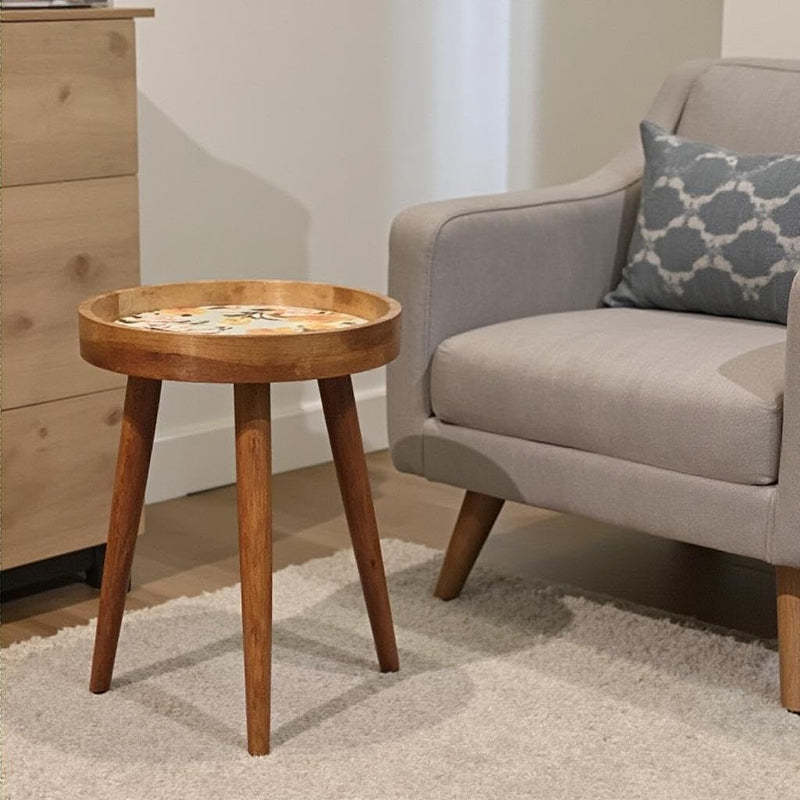 Wood Side Table 18" Handmade Round Accent