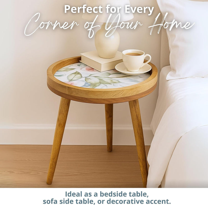 Wood Side Table 18" Handmade Round Accent