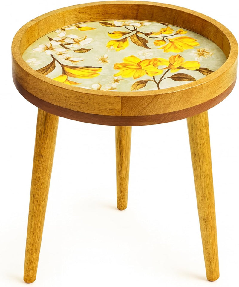 Wood Side Table 18" Handmade Round Accent