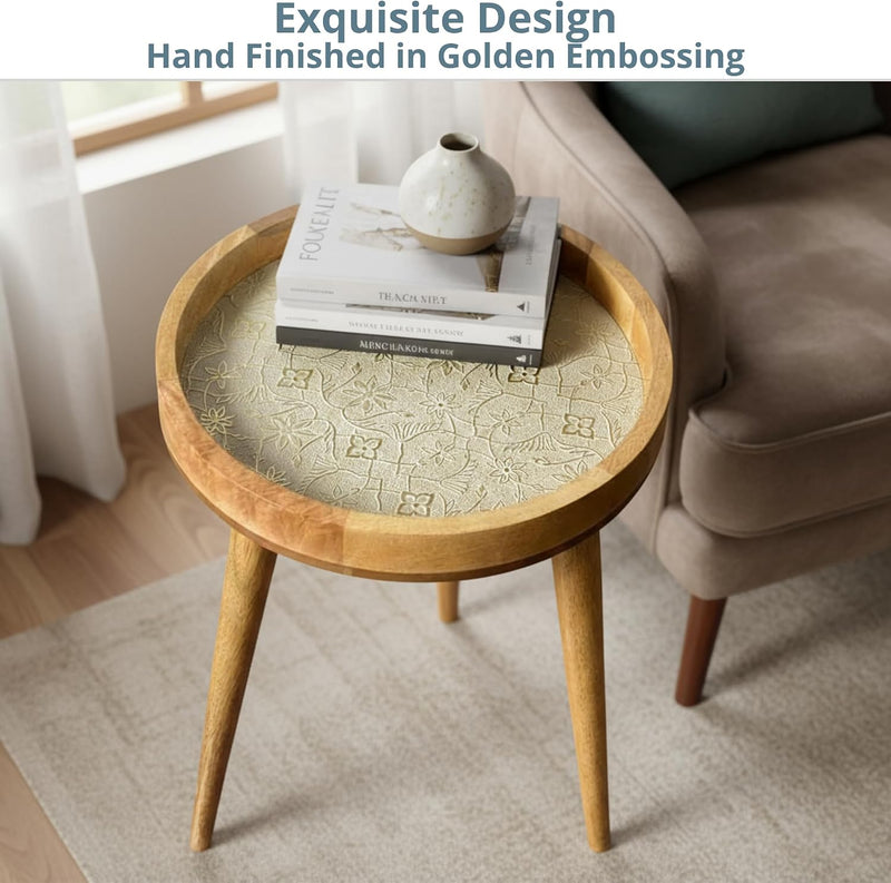 Wood Side Table 18" Handmade Round Accent