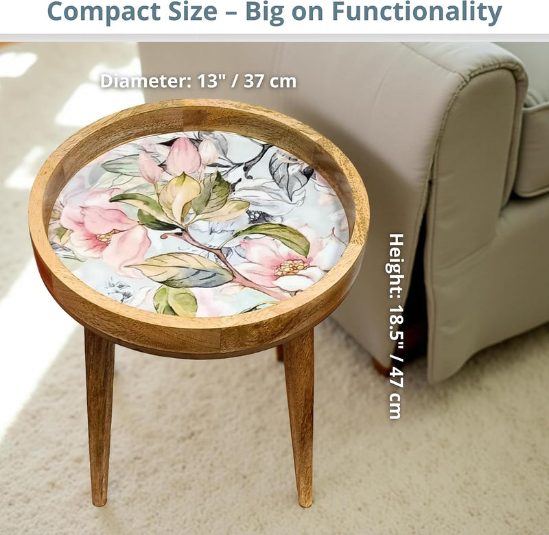 Wood Side Table 18" Handmade Round Accent