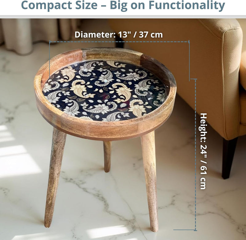 Wood Side Table 18" Handmade Round Accent