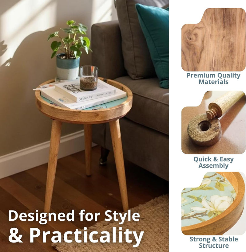 Wood Side Table 18" Handmade Round Accent