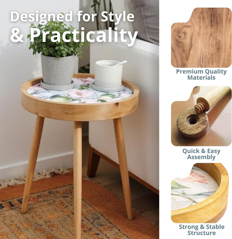 Wood Side Table 18" Handmade Round Accent