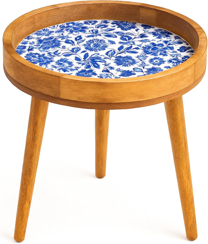 Wood Side Table 18" Handmade Round Accent