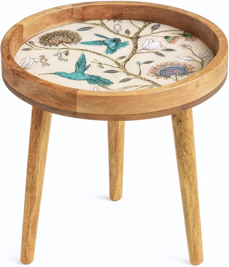Wood Side Table 18" Handmade Round Accent