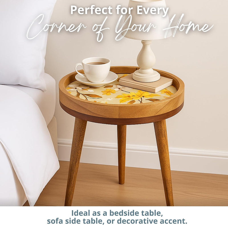 Wood Side Table 18" Handmade Round Accent