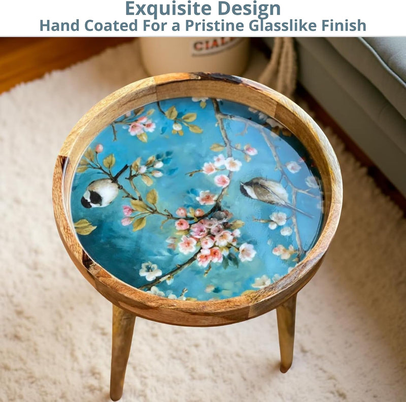 Wood Side Table 18" Handmade Round Accent