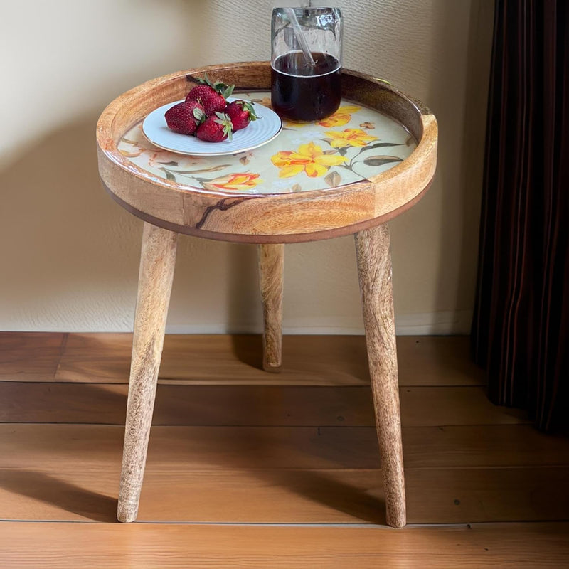 Wood Side Table 18" Handmade Round Accent