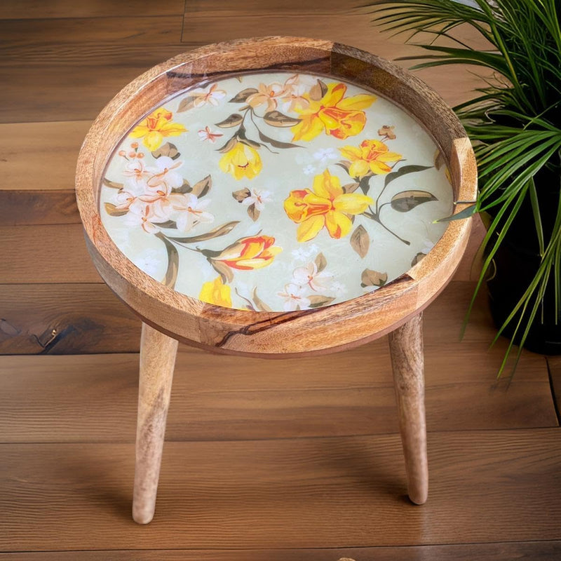 Wood Side Table 18" Handmade Round Accent