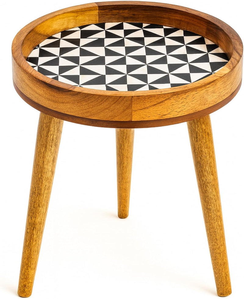 Wood Side Table 18" Handmade Round Accent