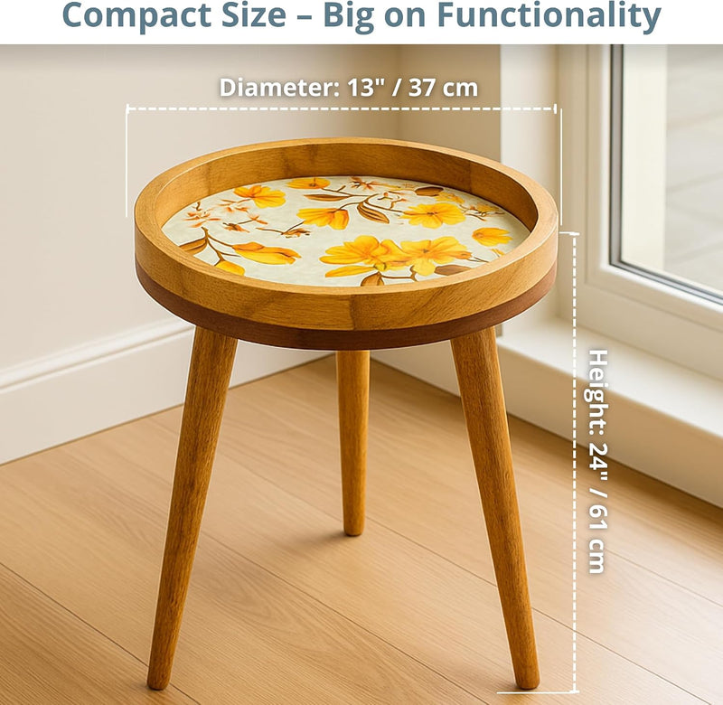 Wood Side Table 18" Handmade Round Accent