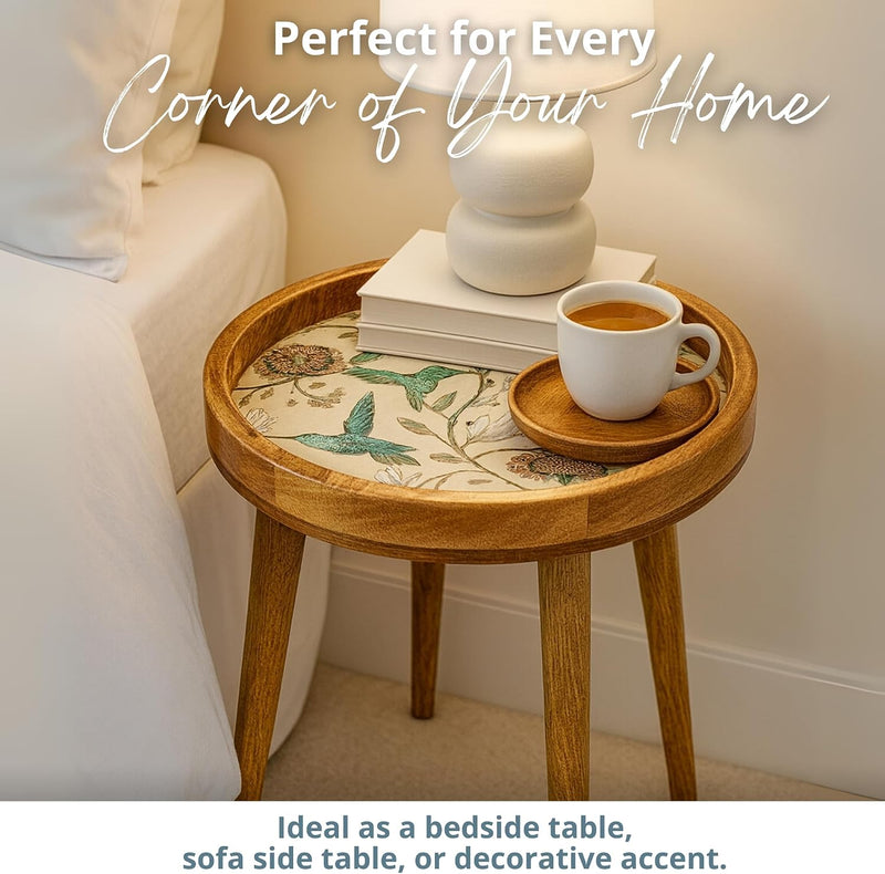 Wood Side Table 18" Handmade Round Accent